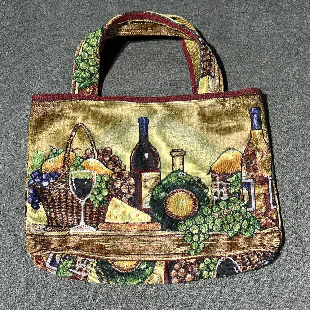 Vintage Tapestry Wine & Fruit Scene Tote Bag (LIKE NEW/never used)